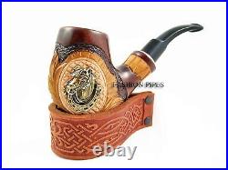 Fashion Tobacco Smoking Pipe MetalHorseshoe 5.5'' Wood Handcrafted and Pouch