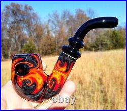 Fire Shield Linework Classic Styled Glass Tobacco Bent Apple Pipe