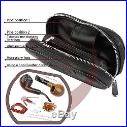 Free trip Leather pipe tobacco pouch/smoking pipe accessories bag holder 2 pipe