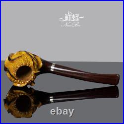 Freehand Carved Tobacco Pipe Cumberland Stem Handmade Briar Wooden Pipe Gift Box