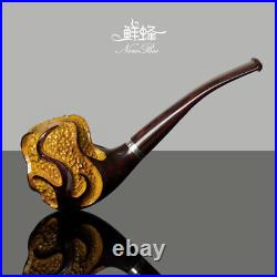 Freehand Carved Tobacco Pipe Cumberland Stem Handmade Briar Wooden Pipe Gift Box