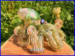 Fumed Glass Octopus Smoking Pipe, Stunning Iridescent Design, Kraken Glass Art