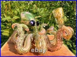 Fumed Glass Octopus Smoking Pipe, Stunning Iridescent Design, Kraken Glass Art