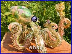 Fumed Glass Octopus Smoking Pipe, Stunning Iridescent Design, Kraken Glass Art