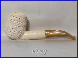 Geniune Block Meerschaum Pipe Hand Carved Lattice Tobacco Pipe With Case