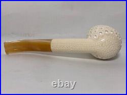 Geniune Block Meerschaum Pipe Hand Carved Lattice Tobacco Pipe With Case