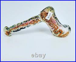Glass OVG Cane Hammer Bubbler Clear with Squiggle Colors Tobacco Pipe Handmade
