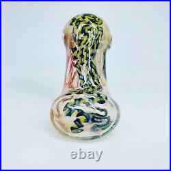 Glass OVG Cane Hammer Bubbler Clear with Squiggle Colors Tobacco Pipe Handmade