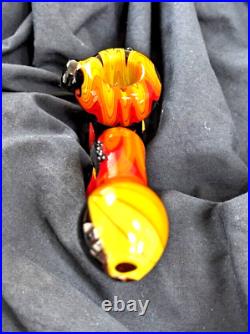 Glass Tobacco Smoking Pipe Black with Fire Sherlock Made in Colorado, USA