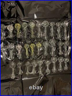 Glass tobacco pipes Clear And Colored Assortment. 29 Pipes