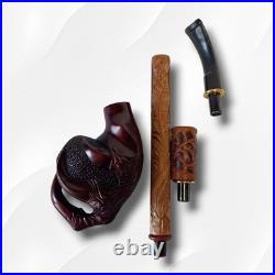 Gorgeous Extra long wooden tobacco smoking pipe hand carved Eagle paw handmade