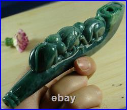 Green Jade Smoking Cigarette Pipe Holder Certified GradeA Jadeite Carving A081