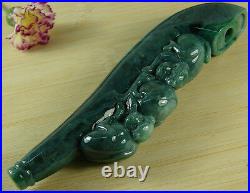 Green Jade Smoking Cigarette Pipe Holder Certified GradeA Jadeite Carving A081