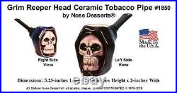 Grim Reaper Skull Pocket Tobacco Pipe #1850 Ceramic Glass Niki, Hand Made in USA