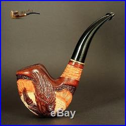 HAND CARVED WOODEN TOBACCO SMOKING PIPE PEAR American Eagle Hawk + BOX