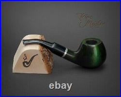 HAND MADE WOODEN SMOKING PIPE for TOBACCO PEAR no 67 Green Dark + Filter