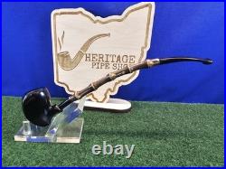 HS Studio Handmade Black Finish Bamboo Stem Acorn Briar Tobacco Pipe, Unsmoked