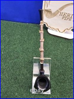 HS Studio Handmade Black Finish Bamboo Stem Acorn Briar Tobacco Pipe, Unsmoked