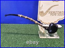 HS Studio Handmade Black Finish Bamboo Stem Acorn Briar Tobacco Pipe, Unsmoked