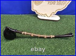 HS Studio Handmade Black Finish Bamboo Stem Acorn Briar Tobacco Pipe, Unsmoked