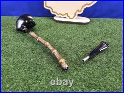 HS Studio Handmade Black Finish Bamboo Stem Acorn Briar Tobacco Pipe, Unsmoked