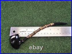 HS Studio Handmade Black Finish Bamboo Stem Acorn Briar Tobacco Pipe, Unsmoked
