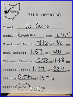 HS Studio Handmade Black Finish Bamboo Stem Acorn Briar Tobacco Pipe, Unsmoked