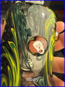 Hand Blown Glass Tobacco Pipe, Clear Body With Green & Black Accents