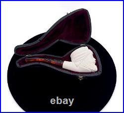 Hand-Carved Meerschaum Smoking Pipe Detailed Turbaned Head Design with Case