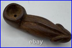 Hand-Carved Penis Phallic Wooden Smoking Pipe Unique Vintage Design