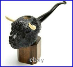 Hand Carved Smoking Pipe Handmade Bull Minotaur Tobacco Bowl with Long Stem KAF