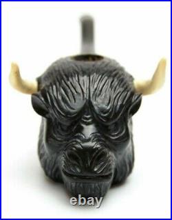 Hand Carved Smoking Pipe Tobacco Handmade Minotaur Bowl with Long Stem by KAF