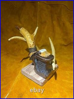 Hand Made Briar And Deer Antler Tobacco Pipe With Matching Stand And Tamper