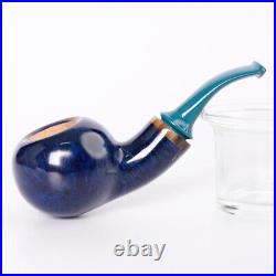Handcrafted Briar Tobacco Pipe Tomato Smoking Pipe Cumberland Stem Smooth Blue