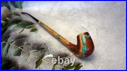 Handcrafted wooden tobacco pipe with Turquoise inlay, long steam