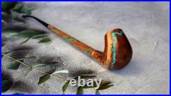 Handcrafted wooden tobacco pipe with Turquoise inlay, long steam