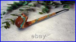 Handcrafted wooden tobacco pipe with Turquoise inlay, long steam