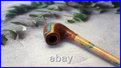Handcrafted wooden tobacco pipe with Turquoise inlay, long steam