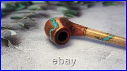 Handcrafted wooden tobacco pipe with Turquoise inlay, long steam