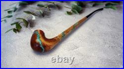 Handcrafted wooden tobacco pipe with Turquoise inlay, long steam