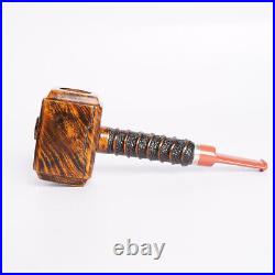 Handmade Briar Mjolnir Pipe Wooden Freehand Poker Tobacco Pipe Cumberland Stem