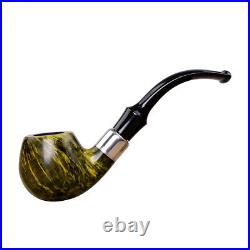 Handmade Briar Pipe Wooden Curved Stem Tobacco Smoking Pipe With Decoration Ring