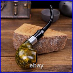 Handmade Briar Pipe Wooden Curved Stem Tobacco Smoking Pipe With Decoration Ring