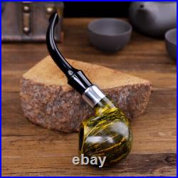 Handmade Briar Pipe Wooden Curved Stem Tobacco Smoking Pipe With Decoration Ring