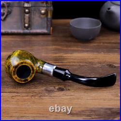 Handmade Briar Pipe Wooden Curved Stem Tobacco Smoking Pipe With Decoration Ring