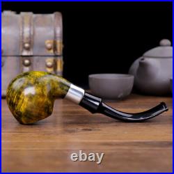Handmade Briar Pipe Wooden Curved Stem Tobacco Smoking Pipe With Decoration Ring