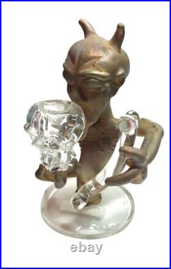 Handmade Copper Devil Smoking Pipe with Glass Skull Bowl Unique Artistic Piece