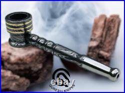 Handmade Damascus Steel Bamboo Pipe Smoking Pipe Smoker Damascus Cigar
