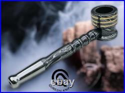 Handmade Damascus Steel Bamboo Pipe Smoking Pipe Smoker Damascus Cigar