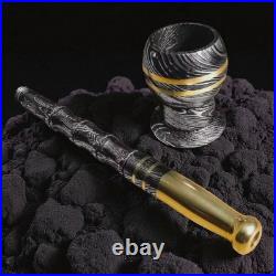 Handmade Damascus Steel Smoking Pipe, Brass Metal Pipe with Damascus Ashtray